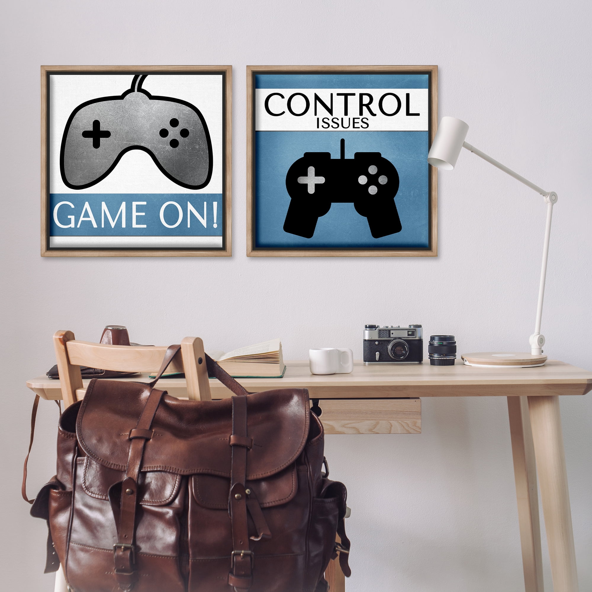 Stupell Industries Control Issues Gamer Entertainment Painting Brown Floater Framed Canvas Art Print Wall Art, 25 x 25, Set of 2