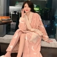 thumbnail image 2 of Bata con estampado de estrellas para mujer, ropa de dormir con cinturón, camisón de noche de invierno, pijama de manga larga, ropa de casa de lana cálida, ropa japonesa, 2 of 4
