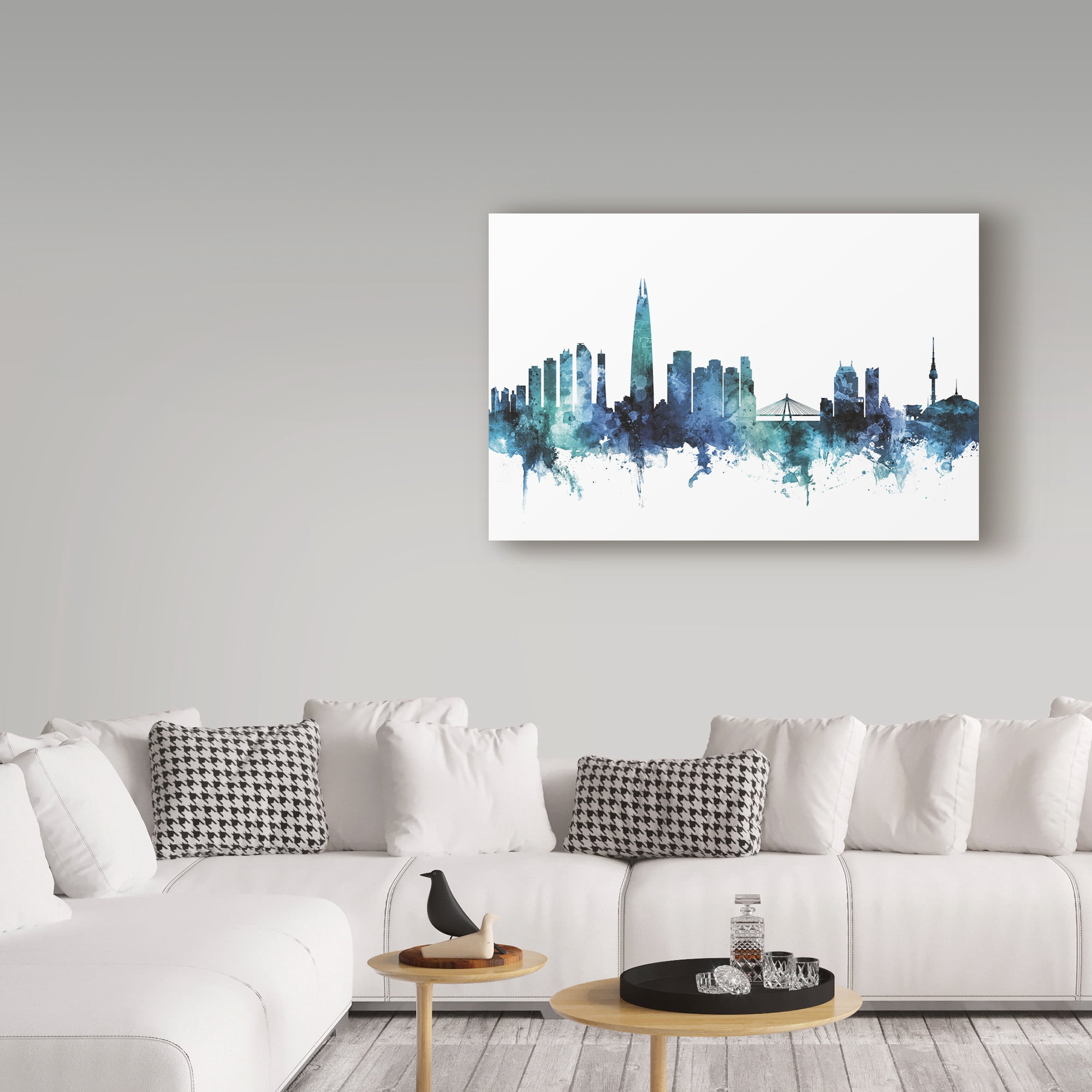 Trademark Fine Art 'Seoul Blue Teal Skyline' Canvas Art by Michael Tompsett