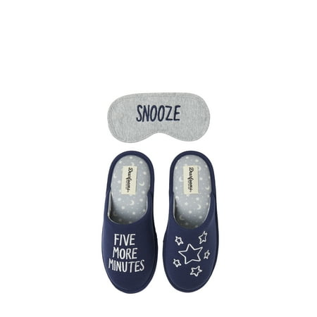 Dearfoams Women's Novelty Five More Minutes Pile Scuff with Eye Mask Slippers
