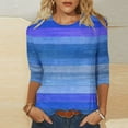 thumbnail image 5 of Womens 3/4 Sleeve Tops, Ladies Trendy Striped Graphic Print Crewneck Tshirts Base Tee Casual T-Shirts, Blue-A L, 5 of 6