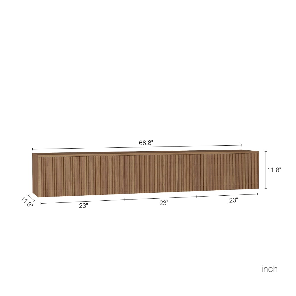 67" Floating TV Stand with 16-Color LED Lights, Wall Mounted Entertainment Center for 55/60/65 Inch TVs, Wood Finish
