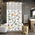 thumbnail image 3 of Dinosaur Family No Hook Shower Curtain with Snap in Liner Retro Hand-drawn Dinosaur Names Letters Waterproof Bathroom Shower Curtain with See Through Top Window for Bathtub 36" x 72", 3 of 9