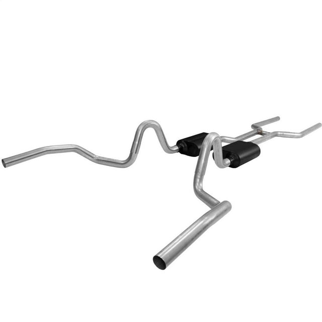 Flowmaster Exhaust System Kit 817409 American Thunder Header Back System; Stainless Steel; With Mufflers; 2-1/2 Inch Pipe Diameter; Dual Exhaust With Dual Exit; Rear Exit; Without Tip