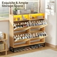 thumbnail image 3 of Ktaxon Fluted Shoe Cabinet for Entryway with 4 Flip Drawers & 1 Compartment & LED Lights 30 Pairs, Hidden Shoes Storage Cabinet Mid - Century Modern, Natural Oak, 3 of 8