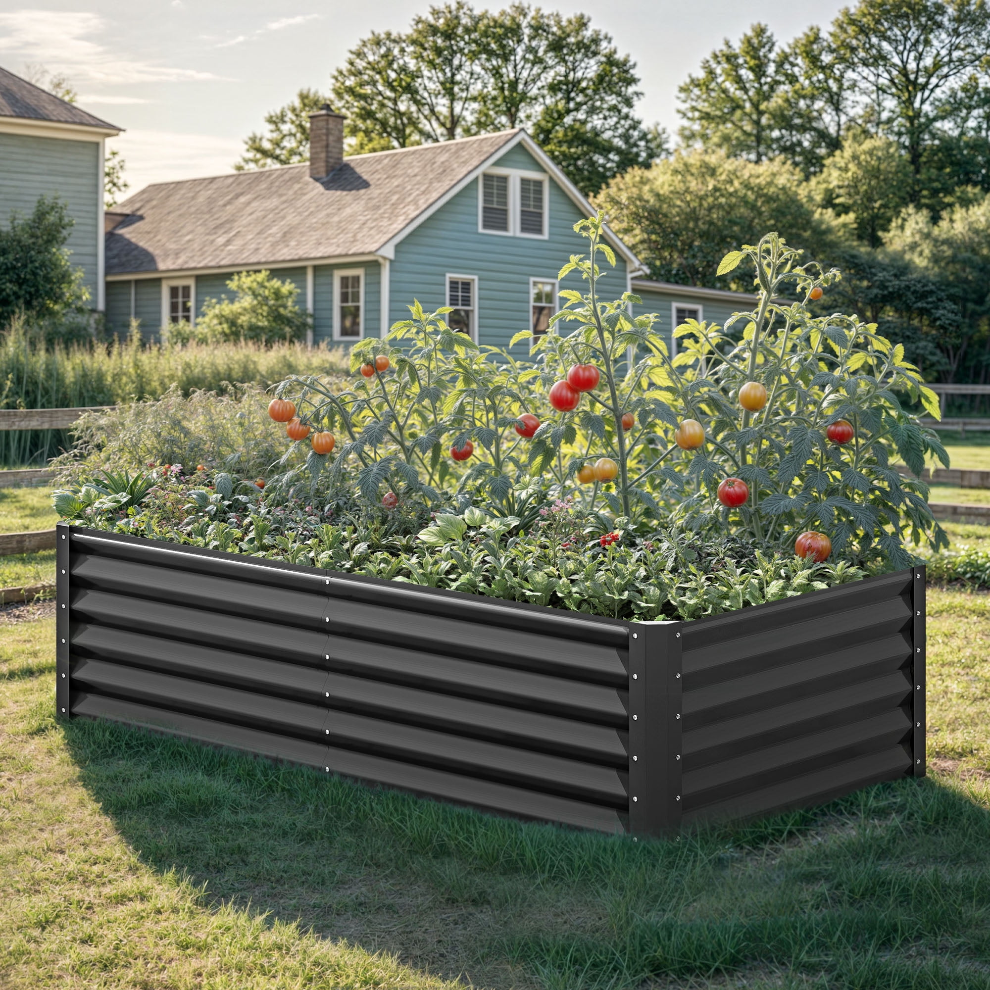 Uforic 2-Pack 6ftx3ftx1ft Large Raised Garden Bed Kit,Outdoor Galvanized Metal Patio Planter Box with Safety Rubber & Gloves,,Black