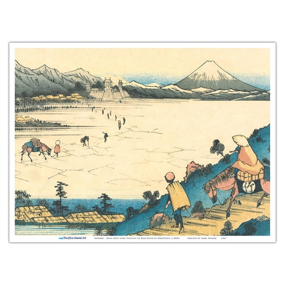 Shiojiri Station - from Sixty-nine Stations of Kiso Road - Vintage Japanese Ukiyo-e Woodblock Print by Hiroshige, Eisen c.1800s - Master Art Print (Unframed) 9in x 12in