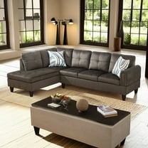 Hommoo Flannel Sectional Sofa Model Set, Modern 4-Seat Couches and Sofaes, L-Shaped Living Room Furniture Set, Light Brown(No Ottomans)