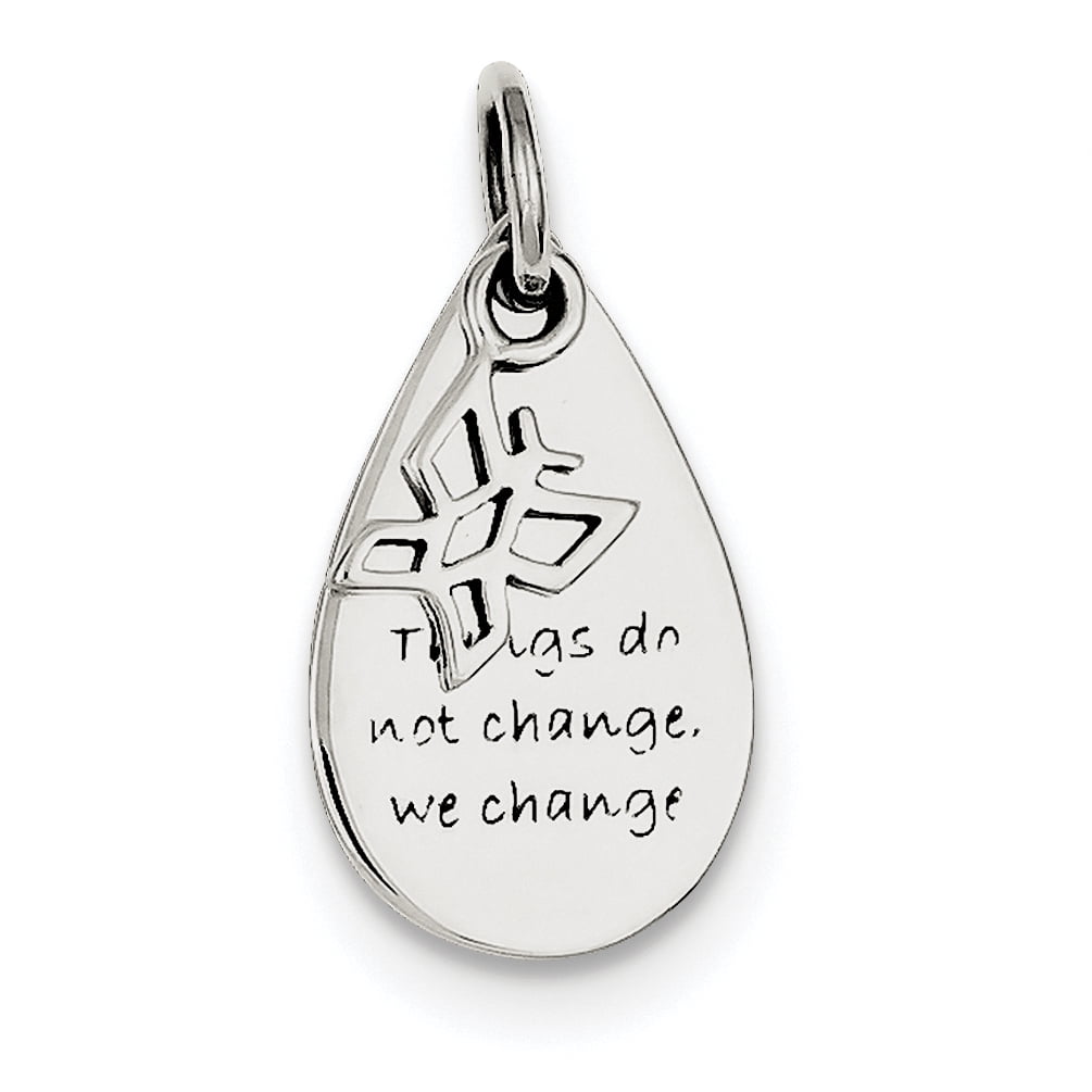 12mm x 22mm Solid 925 Sterling Silver Things Do Not Change Rain Drop//Butterfly Pendant Charm