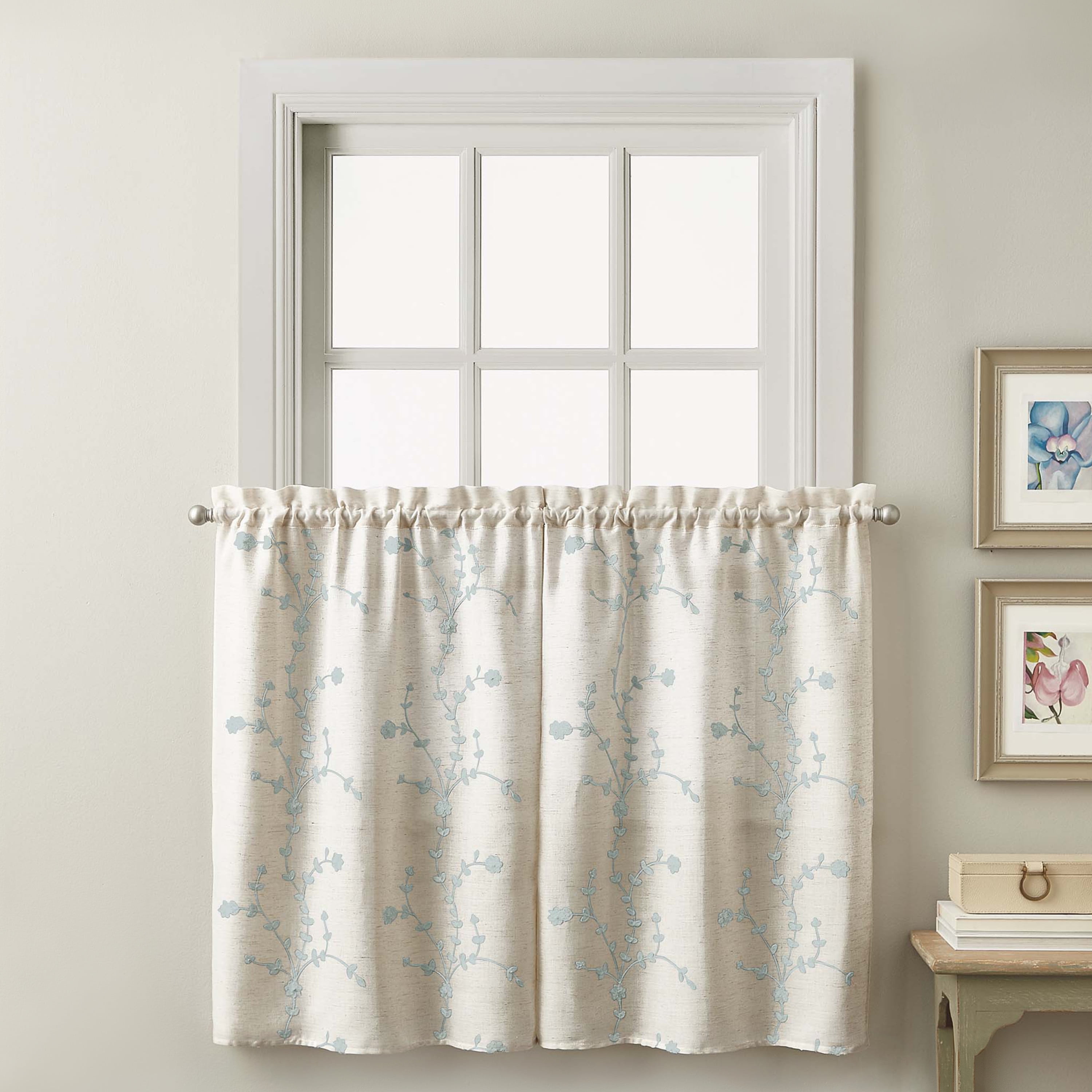 CHF Lynette Indoor , Polyester/Linen/Other Fiber , Light Filtering Tailored Valance Rod Pocket , Aqua , 56"x14"