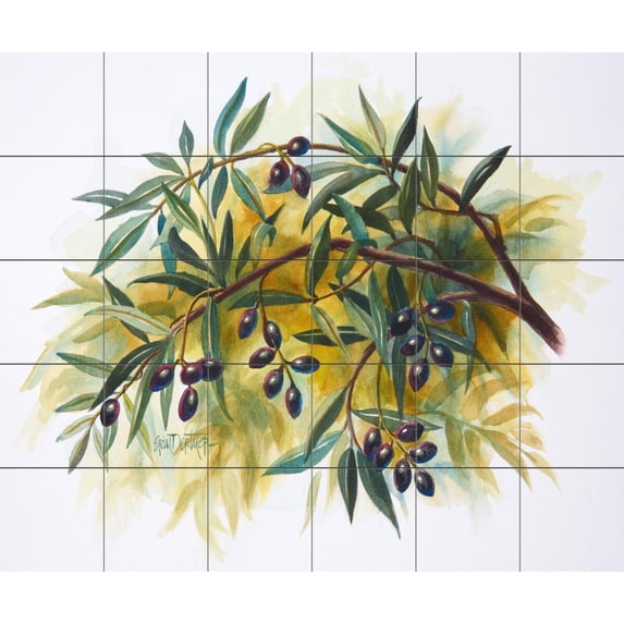 Tile Mural Kitchen Backsplash - Olive Branch - by Erin Dertner
