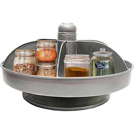 

First of a Kind Metal Rotating Tray - 6 Bin Metal Rotating Hardware Bin - Farmhouse Kitchen Decor Kitchen Storage Accessory - Serving Party Divided Tray for Snacks & Candy