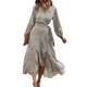 thumbnail image 1 of Vestido floral envuelto en la cintura correa de swing completo manga larga casual vestido de una pieza para mujer caqui XL, 1 of 8