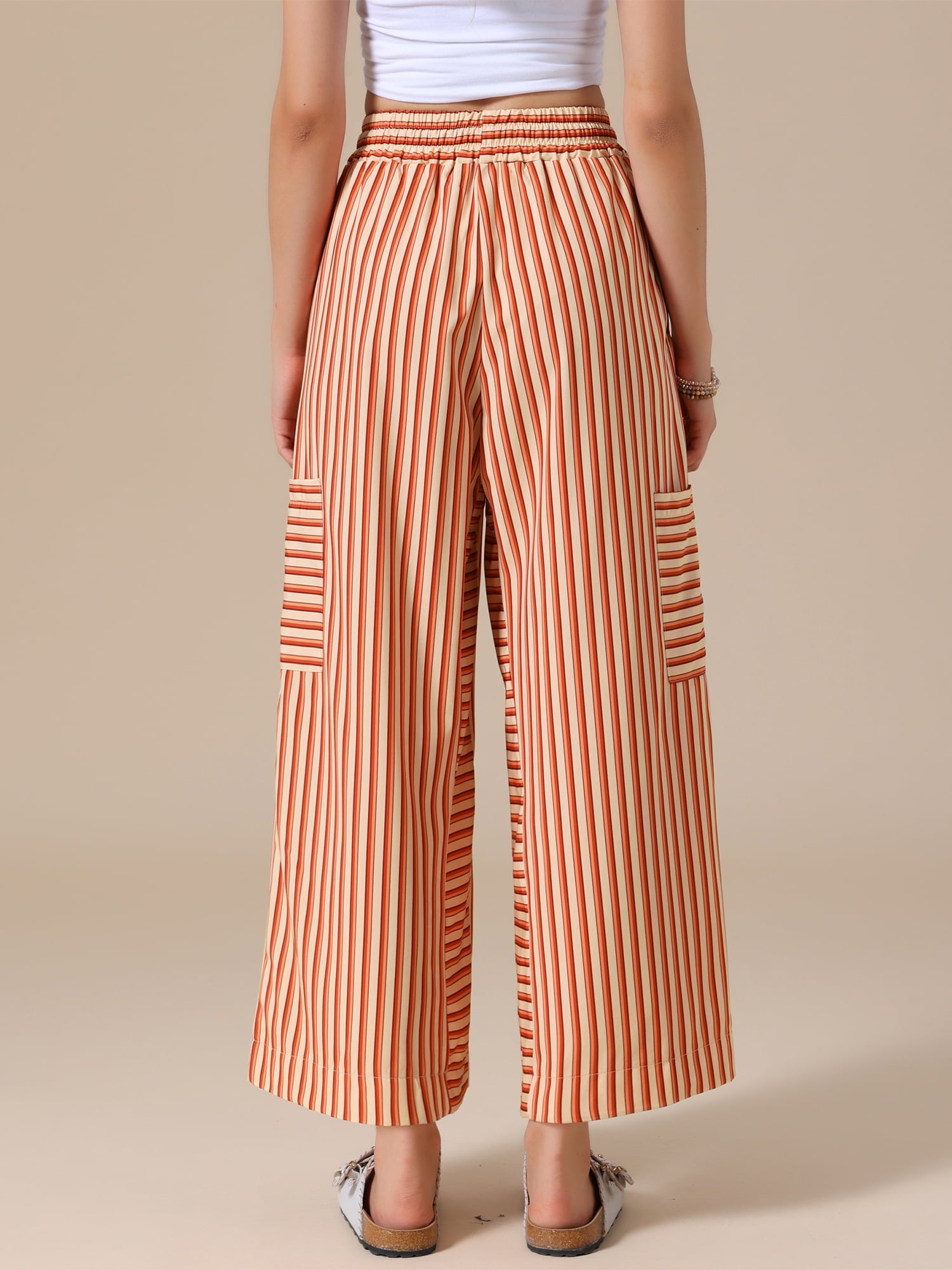 DARING DIVA Women's Striped Palazzo Lounge Pants Small Orange