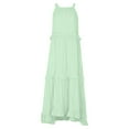thumbnail image 5 of IUZSOKIL Sundresses for Women Maxi Sleeveless Halter Tie Back Ruffle Tiered Maxi Beach Built in Bra Dress Flowy Pleated Dresses Mint Green L, 5 of 7
