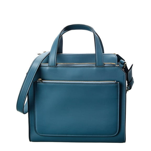 Valextra Passepartout Medium Leather Tote, Blue