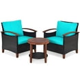 thumbnail image 2 of Gymax 3PCS Patio Wicker Rattan Conversation Set Outdoor Furniture Set w/ Turquoise Cushion, 2 of 10