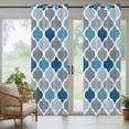 thumbnail image 6 of Blue Grey Outdoor Curtains for Patio Waterproof, Geometric Morocco Quatrefoil Lattice Grommet Curtains for Porch Outside Privacy Drape for Gazebo Garden Pergola, 2 Panels, 54x108in, 6 of 9