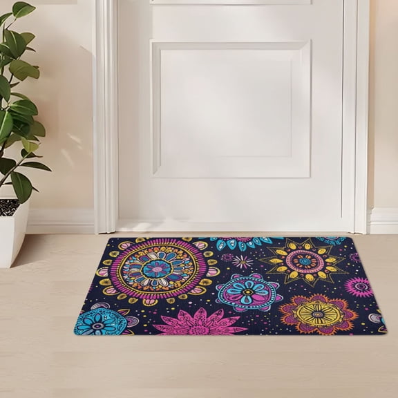 ALAZA Bohemian Mandala Flower Door Mat Outdoor Indoor Entrance Low Profile Floor Rugs 32"x20"