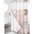 thumbnail image 3 of No Hook Shower Curtain with Snap-in Liner, Boho Spring Floral Waterproof Fabric Bathroom Curtains, Vintage Flowers Patchwork Plaid Pink Bath Curtains & Mesh Top Window Narrow 36"x78", 3 of 9