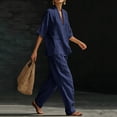 thumbnail image 5 of hoksml Women's 2 Piece Linen Set, Summer Vacation Outfits, V-Neck Batwing Sleeve Top and Wide Leg Pants, 5 of 7