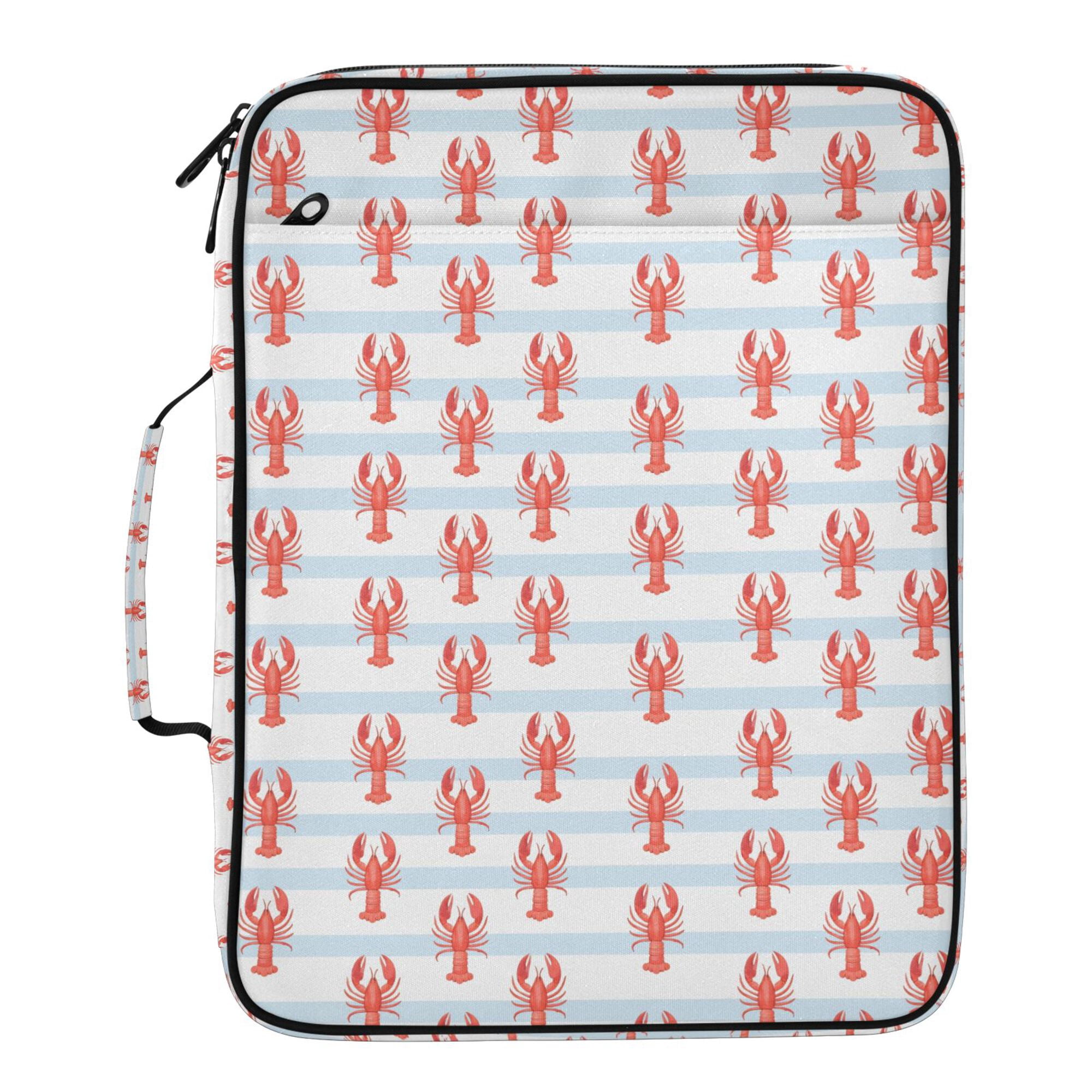 FORMRS Accordion File Folder A4 Size 7-Pocket Expanding Document Organizer Bag with 3 Ring Binder, Blue Stripes Lobster Pattern
