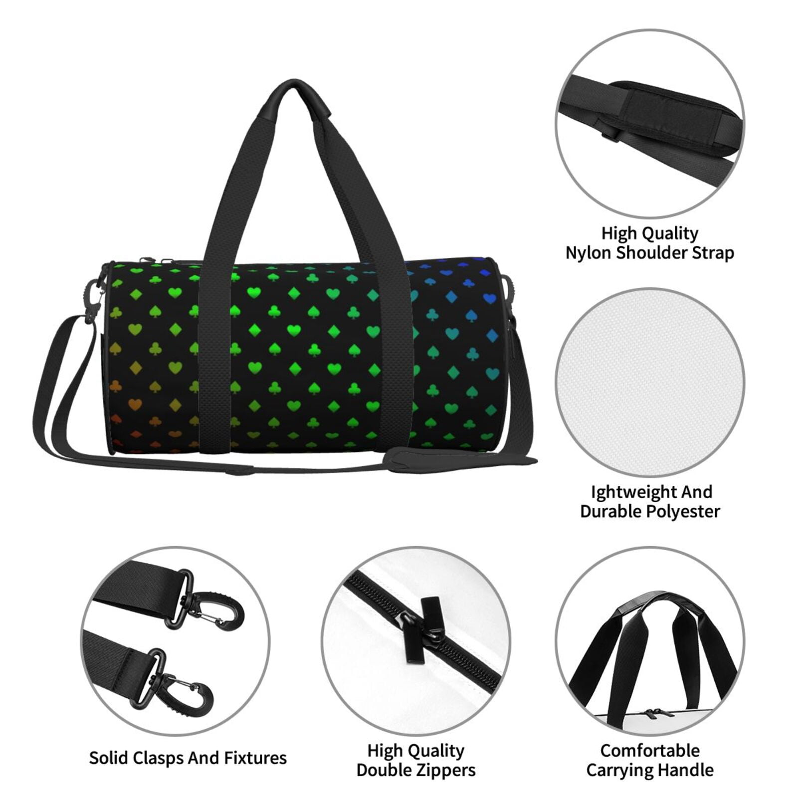 Vsdgher Poker Shapes 45L Foldable Duffel Bag, Sports Gym Bag,Overnight Bag, Portable Weekender Bag for Airplanes
