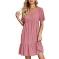 thumbnail image 1 of Soldes du Printemps 2024!Hontri Robes pour Femmes Robe d'Été Robes en Lin pour Femmes Robe T-Shirt Décontractée Manches Courtes Col en V Robe Midi Ligne A Rouge,P, 1 of 6