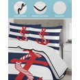 thumbnail image 4 of Navy Blue Stripe Nautical Queen Size Down Alternative Comforter, Lightweight Comforter Quilt Bedding Set with Pillow Shams Red Anchor Summer Coastal All Seasons Bed Comforter Duvet Insert 90"x96", 4 of 7