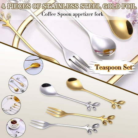 

Kitchen Gold Handle Spoons Long Tea Creative Leaf Spoons Iced set Stirring Cocktail Kitchen，Dining & Bar