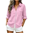 thumbnail image 3 of Women's Shirt Solid Long Sleeve Zipper Blouse Roll Up V Neck Collared Casual Tops with Pocket Vacation Wear Business Outfits, 3 of 8
