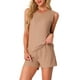 thumbnail image 4 of INSPIRAR CHIC Conjuntos de Pijamas de Mujer de Tejido Waffle Sin Mangas con Escote en V, Top de Tanque con Pantalones Cortos, Talla 2XL, Caqui, 4 of 6