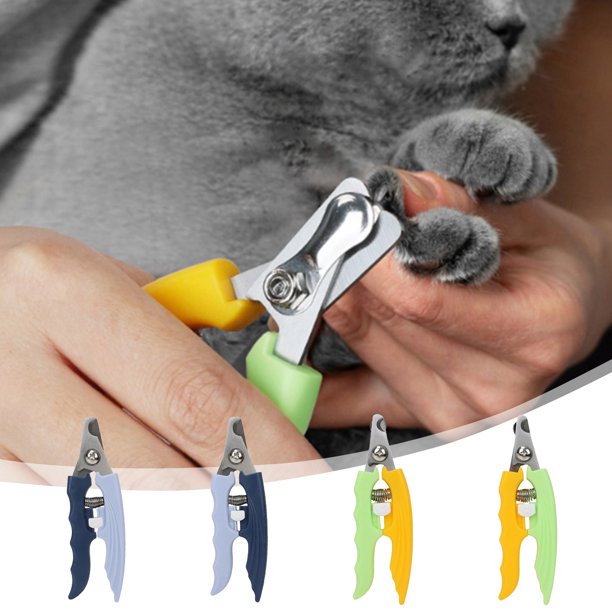 Cortaúñas para mascotas Mango de cola de pez | Metal y plástico | Hoja de media luna | Tope de seguridad ajustable | Absorción de impactos por resorte | Versátil para perros y gatos | 6,38 x 1,97