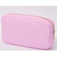 thumbnail image 1 of Nuevo bolso de maquillaje de verano, color naranja y rosa, bolsas de parches de letras de tela personalizadas, bolsa de cosméticos con cremallera de nailon de viaje para regalo, personalizada, 1 of 5