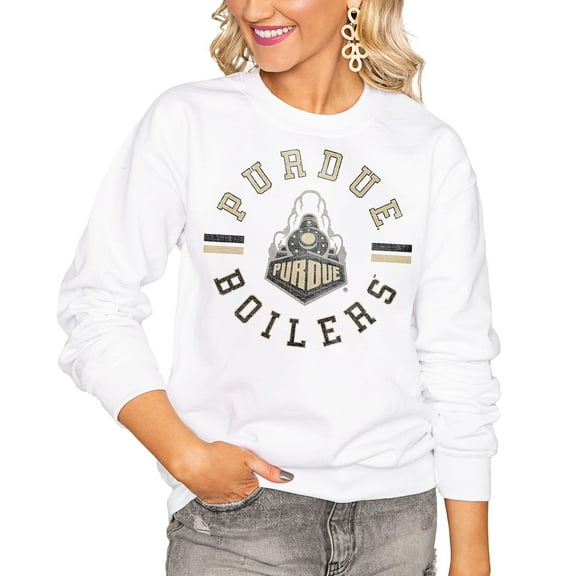 Women's Gameday Couture White Purdue Boilermakers Oversized Vintage Days Perfect Crew Sweatshirt