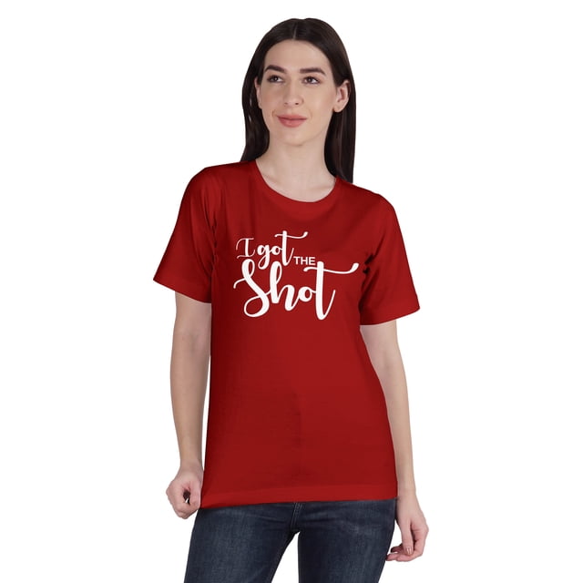 Inkmeso T-Shirt en Coton Col Rond Femme "I Got The Shot" Drôle pro-Vaccin