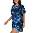 thumbnail image 2 of Fuzoiu Blue Lightning Print Women's Short-Sleeved Pajama Set,Lounge Sleepwear Set,Womens Pajama Sets 2 Piece,Button-Up Top and Shorts with Pockets-XX-Large, 2 of 7