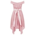 thumbnail image 2 of iEFiEL Girls Chiffon Off Shoulder Dress High-Low Rhinestone Bridesmaid Dress Wedding Pageant Evening Gown Orange Pink 14, 2 of 5