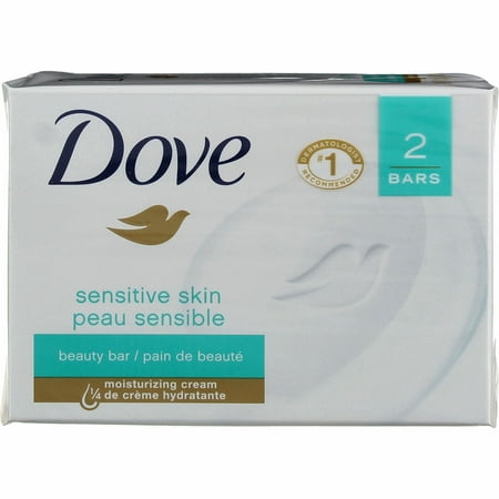 Dove Sensitive Skin Beauty Bar Soap, Unscented, 4 oz, 2 Ct (1 Pk)