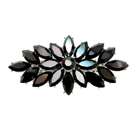 Faship Gorgeous Black Rhinestone Crystal Floral Hair Barrette Clip -