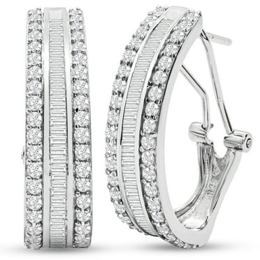 SuperJeweler 2 Carat Baguette and Round Colorless Diamond Hoop Earrings In Sterling Silver For Women