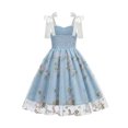 thumbnail image 3 of Fancifize Girls Tulle Floral Embroidered Midi Dress Bow Strap Sleeveless Princess Dresses for Party Wedding Birthday 5-11 Years, 3 of 5