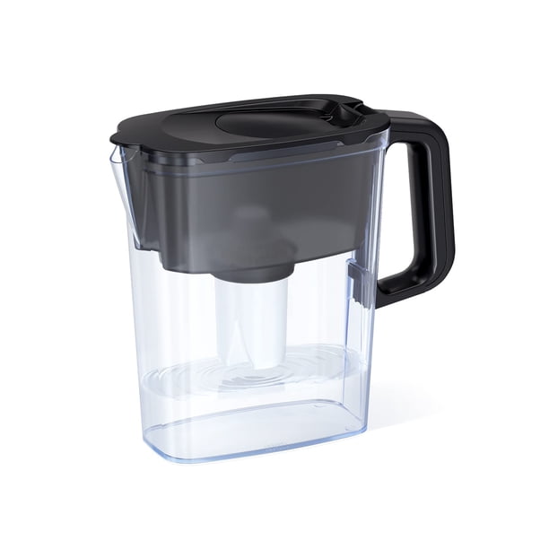 AQUAPHOR Jarra compacta con filtro de agua para 5 tazas - Negra con 1 filtro B15 - Cabe en la puerta del frigorífico - Reduce la cal y el cloro - Ideal para cinco tazas