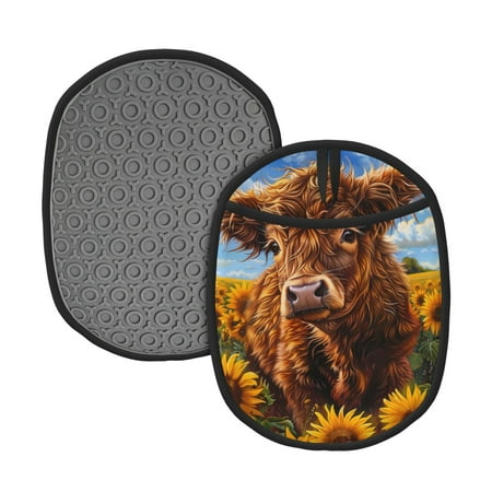 

Tebeau Cloud Sky Sunflower Cow Print Silicone Pot Holders Multi-Purpose Hot Pads for Kitchen Trivets Potholders Oven Mitts for Baking Cooking Hot Dishes Pans Heat Resistant