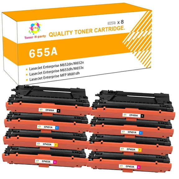 Toner H-Party Compatible Toner Cartridge for HP CF450A CF451A CF453A CF452A Color LaserJet Enterprise M652n M653dn M653dh M653x,MFP M681dh M681f,Flow MFP M681f M681z M682z (2BK, 2C, 2M, 2Y,8-Pack)