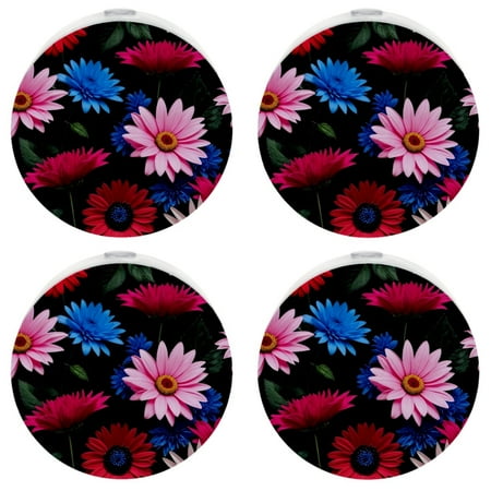 

YZUOUZY Night Light Lamps for Bedroom 4 Pack Hibiscus Flowers Red Pink Colors