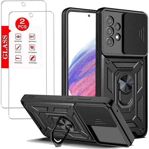 For Samsung Galaxy A53 5G Case with [2 Pack] Tempered Glass Screen Protector, For Galaxy A53 Case [Military-Grade] Protective，with Lens Protects Magnetic Kickstand Car Mount Holder