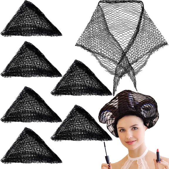 6-Pack Triangle Hair Nets - Black Mesh For Dry, Curly & Straight Hair - 35 X 35 X 57 Inch