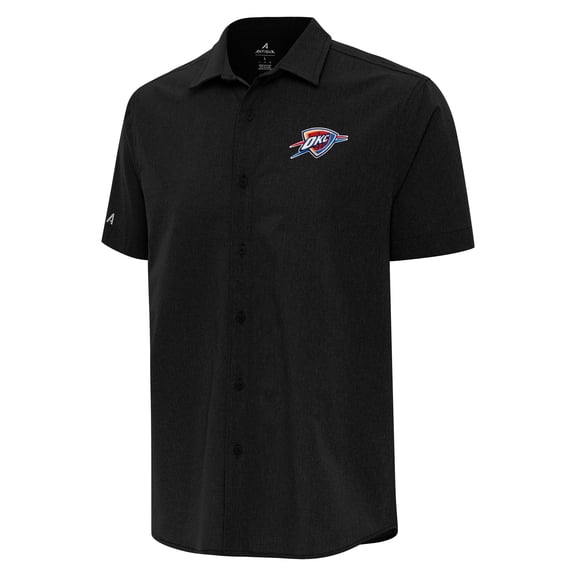 Men's Antigua  Black Oklahoma City Thunder Activate Woven Short Sleeve Button-Up Shirt
