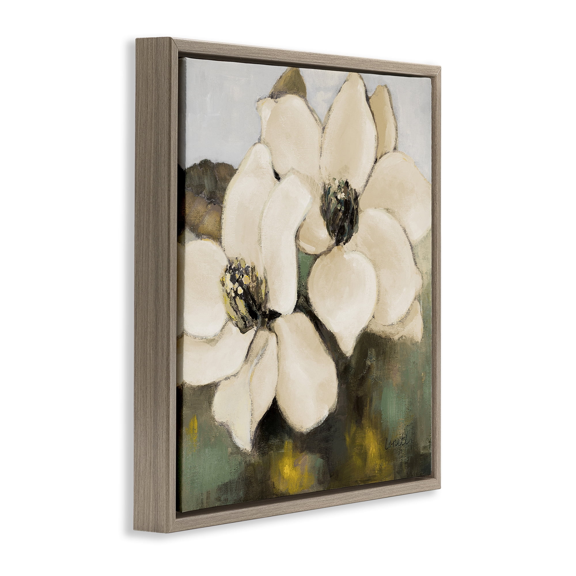 Stupell Industries Magnolia Blossom Duo Botanical & Floral Painting Brown Floater Framed Canvas Art Print Wall Art, 18 x 18